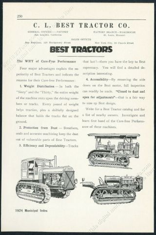 1924 C.  L.  Best Tractor Crawler 3 Models Art Vintage Trade Print Ad
