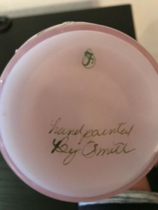 Fenton Glass Cased Pink Opal Overlay Basket Hand Paint Crocus Signed C Smith Vtg 6