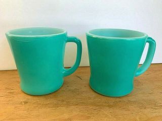 2 Vintage Fire King Turquoise Milk Glass Mugs