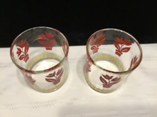Set of 2 Vintage Hazel Atlas Red Tulips w/Yellow trim Glass Cottage Cheese Jar 2