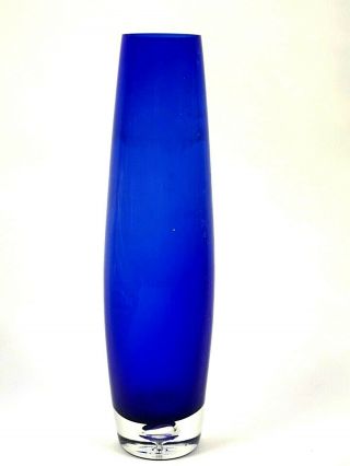Vintage Swedish 1970 Elegant Blown Cobalt Blue Glass Vase Clear Bubble Form Base