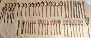 53 Piece Vintage Imperial Young Rose Stainless Flatware Korea Spoon Fork Knife