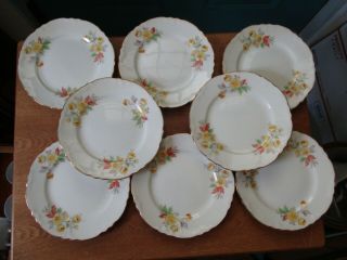 Eight Vintage Homer Laughlin Pottery Bread Plates F 49 N 6 Yellow Flower