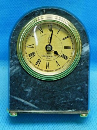 Vintage Green Marble And Brass Quartz Jcpenney Golden Rule Award Desk Clock