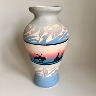 Vtg Native American Indian Pottery Southwest Vase Navajo Horse Signed