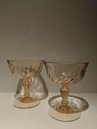 2x Pink Rose Arcoroc Coupe Cocktail Champagne Glasses,  Vintage Barware