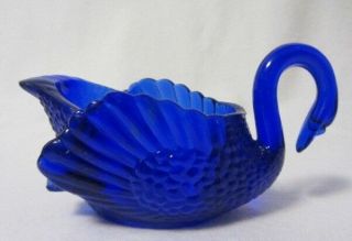 Vintage Boyd Glass 5 " Swan Cobalt Blue B In Diamond No Lines First 5 Years