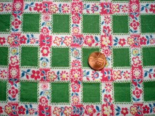 Floral Full Vtg Feedsack Quilt Sewing Doll Clohtes Craft Fabric Green Red Blue