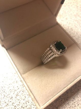 Vintage Emerald Cut Green Cubic Zirconia Sterling Silver Ring Size 6.  5 3