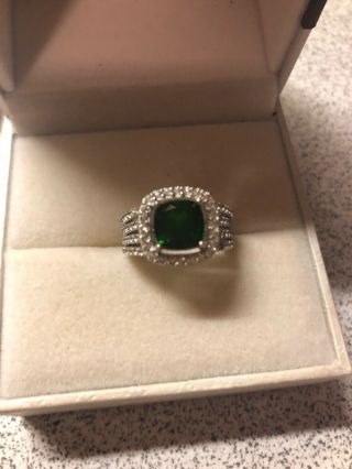 Vintage Emerald Cut Green Cubic Zirconia Sterling Silver Ring Size 6.  5 4
