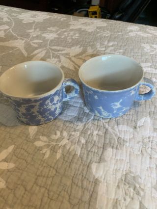 2pc Vintage Bennington Potters Blue White Flat Bottom Cup / Mug 1626 D