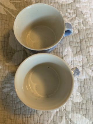 2pc Vintage Bennington Potters Blue White Flat Bottom Cup / Mug 1626 d 2