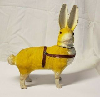 Old Vintage German Paper Mache Yellow Rabbit Bunny Candy Container Glass Eyes