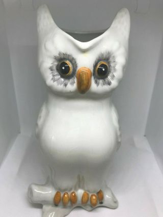 Vintage White Owl Ceramic Pitcher / Vase Made In Italy