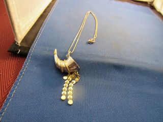 Vintage Sterling Silver Horn Of Plenty With Dangles Pendant & Chain