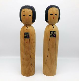 12 Inch 2 Set Japanese Vintage Sosaku Wooden Kokeshi Dolls Signed " Matagoro "