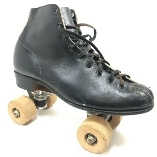 Vintage Rol - O - Way Wooden Wheel Roller Skates Black Men 