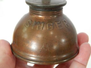 Antique Vintage Singer Sewing Machine Oil Can Copper Finish Thumb Pump