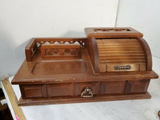 Jewelry Box Valet Wood Mens Organizer 1 Drawer Lined Vintage