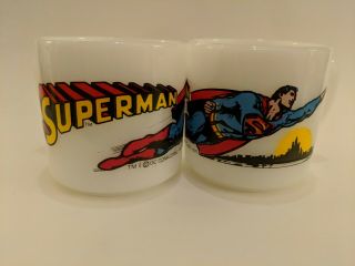 Set Of 2: Vintage 1971 Federal Milk Glass Usa Dc Comics Superman Coffee Mug Cup