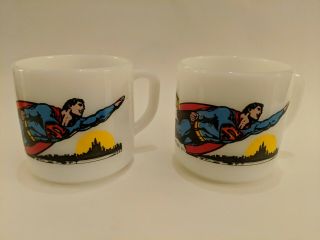 Set of 2: Vintage 1971 Federal Milk Glass USA DC Comics Superman Coffee Mug Cup 2