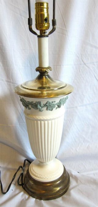 Vintage Wedgwood Queensware Celadon/green On Cream Urn Vase Electric Table Lamp