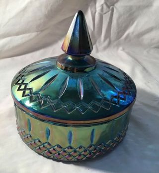 Blue Carnival Vintage Candy Dish with Lid 3