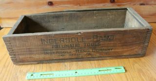 Ingersoll - Rand Co Pneumatic Tools Wooden Tool Box Crate Vintage Antique Dovetail