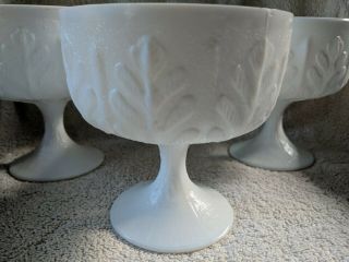 Set of 3 Vintage FTD Milk Glass Vase Leaf Pattern Compote Pedestal Dish 2