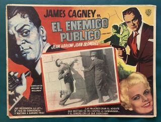 Public Enemy James Cagney Jean Harlow 1931 Vintage Mexican Lobby Card