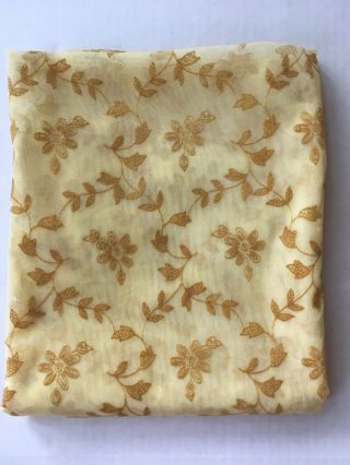 Vtg Flocked Floral Sheer Curtain Panel 40 X 44 Gold Daisy Flowers Craft Fabric