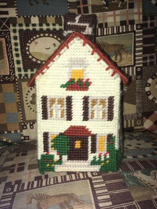 Vintage 70s House Colorful Yarn Square Tissue Kleenex Box Cover Holder