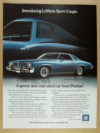 1973 Pontiac Lemans Sport Coupe Blue Car Photo Vintage Print Ad