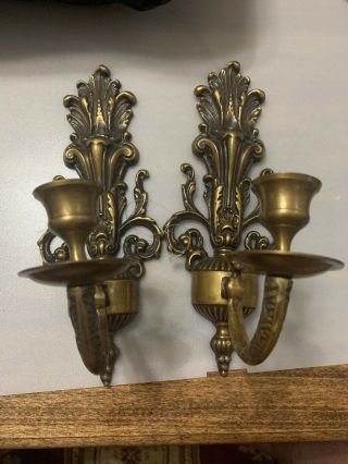 Vintage Pair Solid Brass Wall Sconces Candlestick Candle Holders