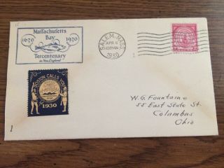 Vintage April 8th 1930 Fdc Massachusetts Bay Tercentenary Stamp