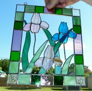 Floral Suncatcher 3d Stained Glass Window Art Hanging Flower 7.  7 " X 9 " Vtg