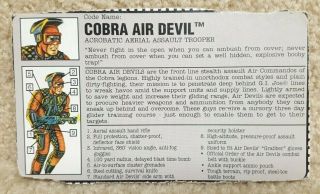 Vintage 1992 Hasbro Gi Joe Cobra Air Commandos Air Devil Glider Pilot Filecard