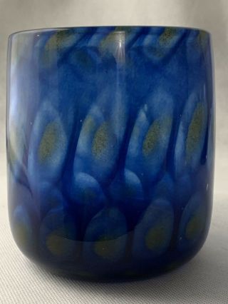 Vintage Zwiesel Studio Art Glass Vase Candle Holder Artists Signed Cobalt Blue