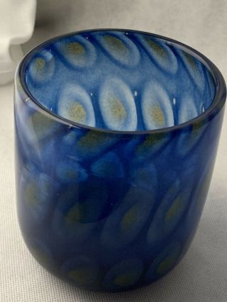 Vintage Zwiesel Studio Art Glass Vase Candle Holder Artists Signed Cobalt Blue 3