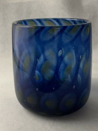 Vintage Zwiesel Studio Art Glass Vase Candle Holder Artists Signed Cobalt Blue 4