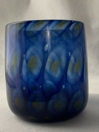 Vintage Zwiesel Studio Art Glass Vase Candle Holder Artists Signed Cobalt Blue 5
