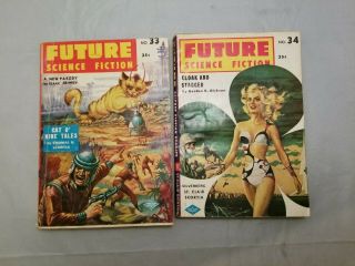 2 Future Science Fiction Stories Issue No.  33 & 34 19507 Vintage Pulp