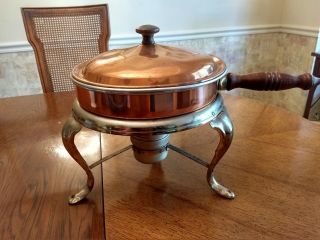 Vintage Fondue Pot W/ Copper Brass Stand Chaffing Warmer