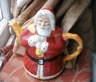 Old Vintage Sadler Lucky Santa Clause Pottery Hand Painted Teapot Christmas
