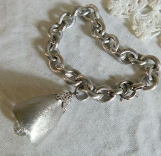 Vintage Napier Bell Charm Chain Bracelet Signed,  8 " Brushed Silver Tone