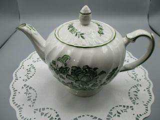 Vintage Royal Crownford Charlotte TEAPOT Green Staffordshire Made in England 2