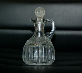 Vintage Crystal Oil/vinegar Cruet With Stopper And Pontil,  Zipper Pattern