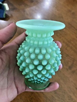 Vintage Fenton Green Hobnail Opalescent Art Glass Vase