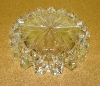 Vtg Heavy Large Round Clear Cut Glass Ashtray 6 1/2 