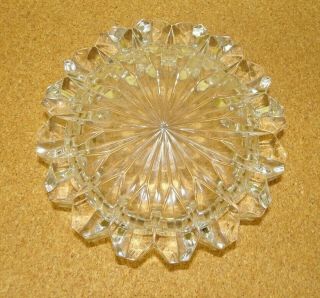Vtg Heavy Large Round Clear Cut Glass Ashtray 6 1/2 